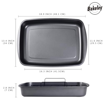 Bakeley Nonstick Roasting Pan with V Rack for Perfect Turkey