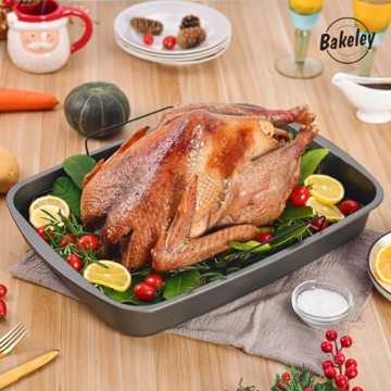 Bakeley Nonstick Roasting Pan with V Rack for Perfect Turkey