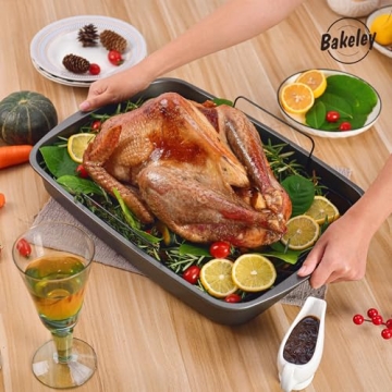 Bakeley Nonstick Roasting Pan with V Rack for Perfect Turkey
