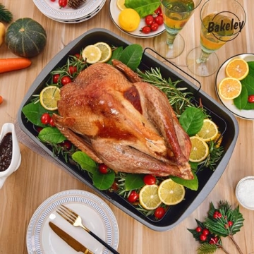 Bakeley Nonstick Roasting Pan with V Rack for Perfect Turkey