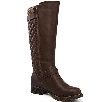GLOBALWIN Women's Quilted Knee-High Boots Fall Winter Fashion Riding Brown Boots For Women Size 6.5M