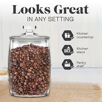 Amici Home Arlo Glass Canister | Food Storage Container with Airtight Lid | Glass Cookie Jar with Lid for Kitchen Countertop, Pantry | Clear Glass Jar, Small, 76 Oz