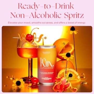 Kin Euphorics Kin Spritz Non-Alcoholic Beverage | Energizing Adaptogen Drink | Ready to Drink | 8 Fl...