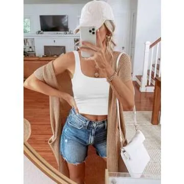 REORIA Women's Summer Sexy Basic Sleeveless Square Neck Fitted Seamless Yoga Cropped Tank Cute Crop Tops White Medium