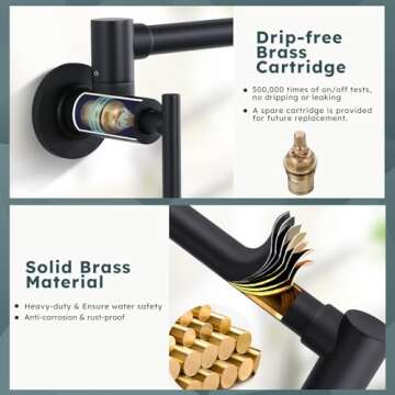 WOWOW Pot Filler Faucet Matte Black Commercial Wall Mount Stove Faucet, Brass Pot Filler Folding Faucet Over Stove, Kitchen Pot Faucet with Double Joint Swing Arms