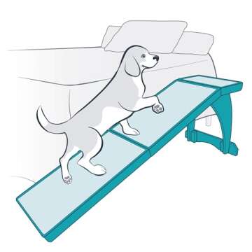 PetSafe CozyUp Bed Ramp for Pets – 25 Inches Tall Reaches Most Beds – Supports up to 120 lb Pets – Dog and Cat Access for Bedroom – No Slip Carpet Traction, Measures 70" L X 16" W X 25" H, (White)