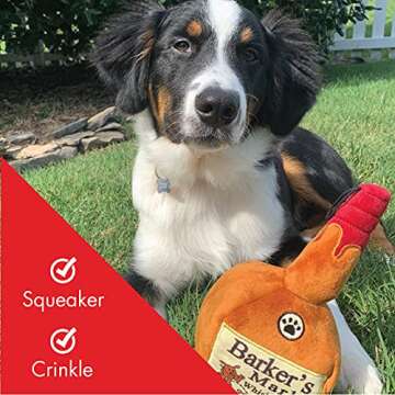 Huxley & Kent for Dogs | Barker's Mark (Large) | Yappy Hour Funny Dog Toy | Power Plush Dog Toy with Squeaker | Dog Gift | Fun, Durable, and Safe | H&K Squeaky Dog Toy