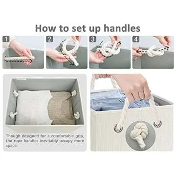 StorageWorks 32L Storage Bins with Lids, Decorative Storage Boxes with Lids and Soft Rope Handles, Mixing of Beige, White & Ivory, Jumbo, 3-Pack