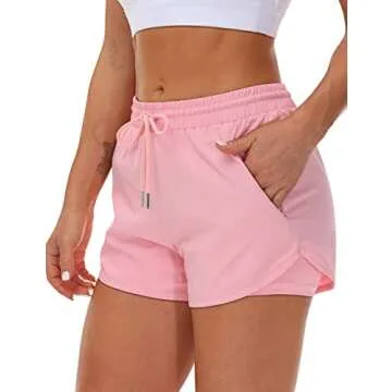 Mancreda Women's Running Shorts with Liner 3 Zipper Pockets Elastic Workout Athletic Gym Yoga Shorts...