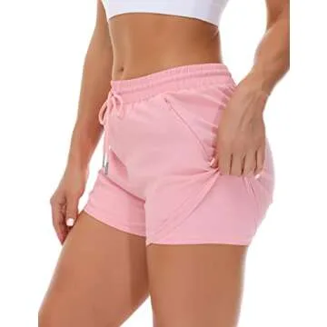 Mancreda Women's Running Shorts with Liner 3 Zipper Pockets Elastic Workout Athletic Gym Yoga Shorts(PK,M) Pink
