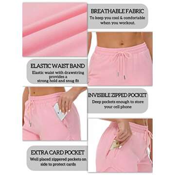 Mancreda Women's Running Shorts with Liner 3 Zipper Pockets Elastic Workout Athletic Gym Yoga Shorts(PK,M) Pink