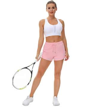 Mancreda Women's Running Shorts with Liner 3 Zipper Pockets Elastic Workout Athletic Gym Yoga Shorts(PK,M) Pink