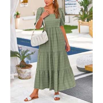 PRETTYGARDEN Summer Dresses for Women 2025 Fashion Puff Sleeve Square Neck A Line Flowy Loose Fit Ti...