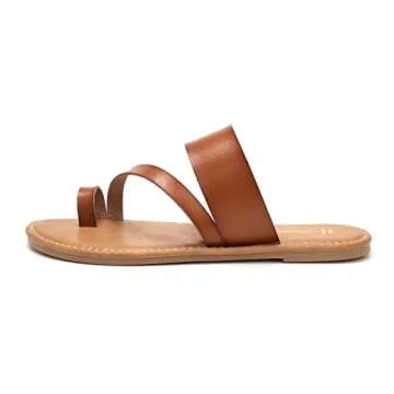 Women's Slide Sandals Slip On Flat Sandals Flip Flop Thong Sandals Casual Summer Shoes (9, Brown)