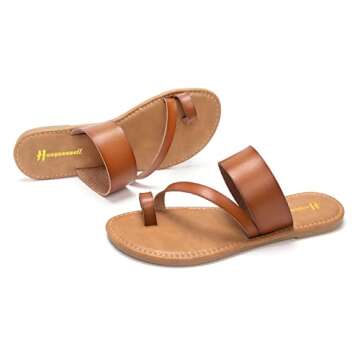 Women's Slide Sandals Slip On Flat Sandals Flip Flop Thong Sandals Casual Summer Shoes (9, Brown)