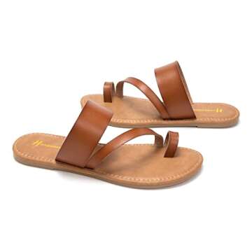 Women's Slide Sandals Slip On Flat Sandals Flip Flop Thong Sandals Casual Summer Shoes (9, Brown)