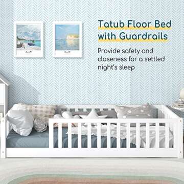 Tatub Twin Kids Floor Bed with Safety Guardrails and Slats
