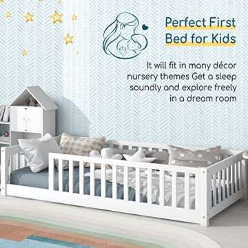 Tatub Twin Kids Floor Bed with Safety Guardrails and Slats