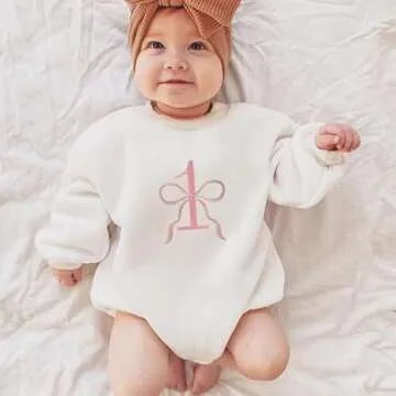 xkwyshop Infant Baby Girl First Birthday Outfit One Year Old Bow Embroidery Long Sleeve Sweatshirt B...
