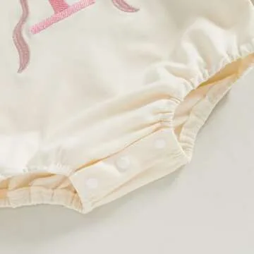 xkwyshop Infant Baby Girl First Birthday Outfit One Year Old Bow Embroidery Long Sleeve Sweatshirt Bubble Romper Clothes Fall (Beige, 12-18 Months)