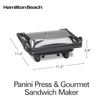 Hamilton Beach Panini Press & Indoor Grill - 8" x 10" Nonstick Grids
