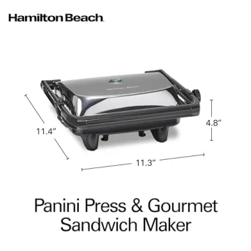 Hamilton Beach Panini Press & Indoor Grill - 8" x 10" Nonstick Grids