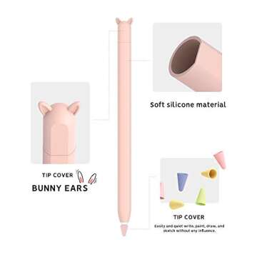 Cute Ear Case Silicone Skin Cover for Apple Pencil 2nd Generation, and Protective Nib Cover Accessories Compatible with iPad Pro 11 12.9 inch,Pink