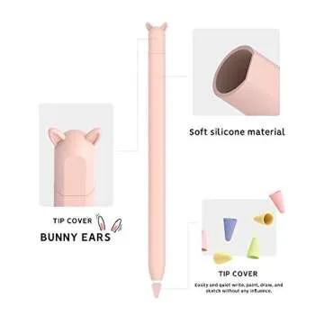 Cute Ear Case Silicone Skin Cover for Apple Pencil 2nd Generation, and Protective Nib Cover Accessories Compatible with iPad Pro 11 12.9 inch,Pink