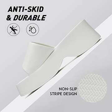 EETTARO Women's Platform Sandals Square Toe Block Heel Slip-on Slides Fashion Wedge Summer Shoes(White PU, Numeric_8)