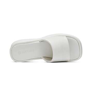 EETTARO Women's Platform Sandals Square Toe Block Heel Slip-on Slides Fashion Wedge Summer Shoes(White PU, Numeric_8)