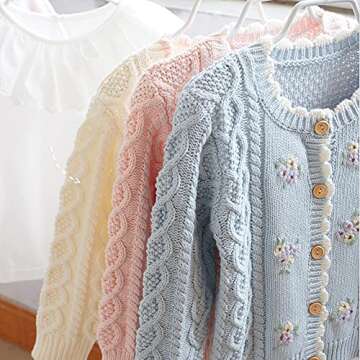 Baby Girls Cable Knit Cardigan Sweater Crewneck Embroider Cardigan Button Warm Jacket Coat for Toddler Blue