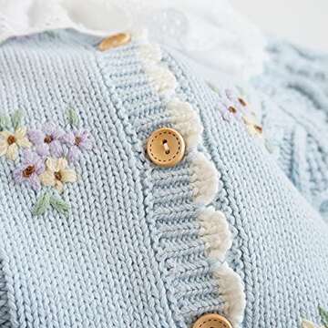 Baby Girls Cable Knit Cardigan Sweater Crewneck Embroider Cardigan Button Warm Jacket Coat for Toddler Blue