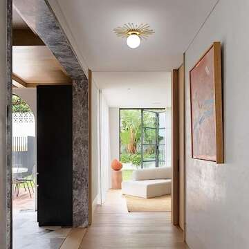 Aozu Glass Globe Ceiling Light Mid Century Gold Flush Mount Ceiling Light Fixtures with White Glass Shade, Modern Ceiling Pendant Light for Bedroom Living Room Kitchen Entrance Hallway (35cm/ 13.8")