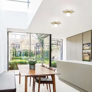 Aozu Glass Globe Ceiling Light Mid Century Gold Flush Mount Ceiling Light Fixtures with White Glass Shade, Modern Ceiling Pendant Light for Bedroom Living Room Kitchen Entrance Hallway (35cm/ 13.8")