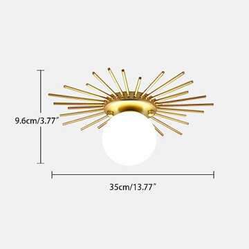 Aozu Glass Globe Ceiling Light Mid Century Gold Flush Mount Ceiling Light Fixtures with White Glass Shade, Modern Ceiling Pendant Light for Bedroom Living Room Kitchen Entrance Hallway (35cm/ 13.8")