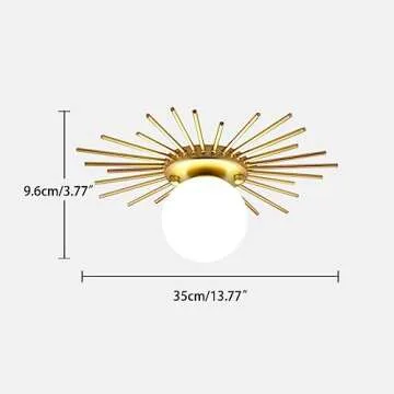 Aozu Glass Globe Ceiling Light Mid Century Gold Flush Mount Ceiling Light Fixtures with White Glass Shade, Modern Ceiling Pendant Light for Bedroom Living Room Kitchen Entrance Hallway (35cm/ 13.8")