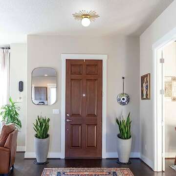 Aozu Glass Globe Ceiling Light Mid Century Gold Flush Mount Ceiling Light Fixtures with White Glass Shade, Modern Ceiling Pendant Light for Bedroom Living Room Kitchen Entrance Hallway (35cm/ 13.8")