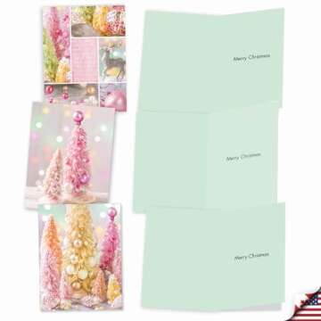 The Best Card Company - 10 Retro Merry Christmas Cards Bulk - Vintage Holiday Notecards with Envelopes (4 x 5.12 Inch) - Pastel Noel M6714XSG