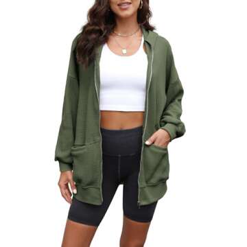 Yanekop Womens Oversized Fall Jackets Zip Up Hoodie Jacket Coat Waffle Knit Shacket Fall Outfits wit...