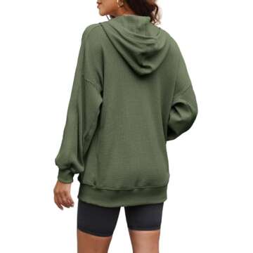 Yanekop Womens Oversized Fall Jackets Zip Up Hoodie Jacket Coat Waffle Knit Shacket Fall Outfits with Pocket(Army Green,L)