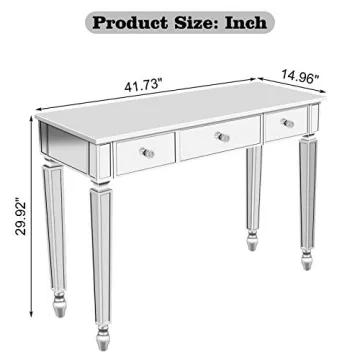 MTFY Mirrored Console Table,Mirrored Makeup Vanity Table Desk, 3 Drawer Media Console Table for Women Home Office Writing Desk Smooth Finish with Crystal-Style Knobs