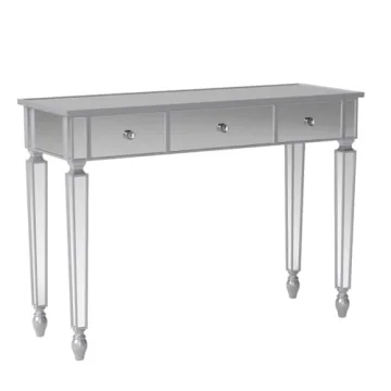 MTFY Mirrored Console Table,Mirrored Makeup Vanity Table Desk, 3 Drawer Media Console Table for Women Home Office Writing Desk Smooth Finish with Crystal-Style Knobs