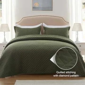 SunStyle Home Luxury Olive Green Quilt Set Queen Lightweight Bedspread Full Soft Reversible Coverlet...