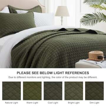 Luxury Olive Green Quilt Set Queen Soft Reversible Bedding