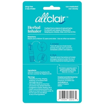 Allclair Herbal Inhaler - Fast Nausea Relief Anytime - Pack of 2