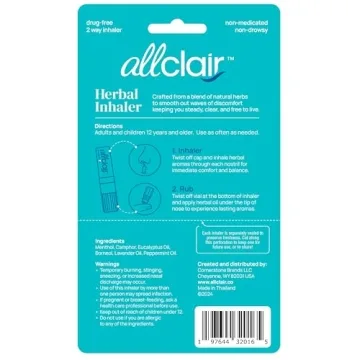 Allclair Herbal Inhaler - Fast Nausea Relief Anytime - Pack of 2
