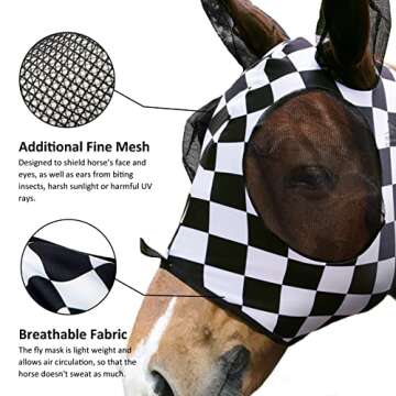 Harrison Howard Super Comfort Stretchy Fly Mask Large Eye Space with UV Protection Soft on Skin with Breathability Checker Board Cob (Medium)