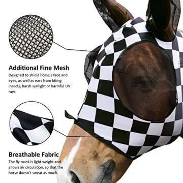 Harrison Howard Super Comfort Stretchy Fly Mask Large Eye Space with UV Protection Soft on Skin with Breathability Checker Board Cob (Medium)