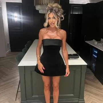 ANKOMINA Women's Sexy Strapless Bodycon Mini Dress Velvet Off Shoulder A-Line Tube Top Dress Party Club Dresses Black