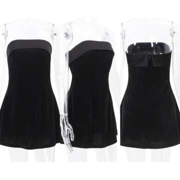 ANKOMINA Women's Sexy Strapless Bodycon Mini Dress Velvet Off Shoulder A-Line Tube Top Dress Party Club Dresses Black